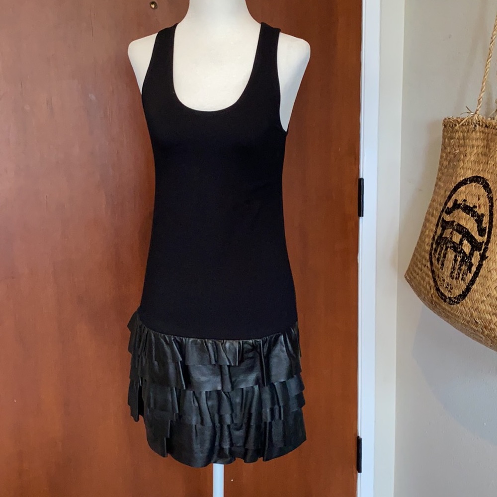 Theory Black Tie Dress with Leather - NEW